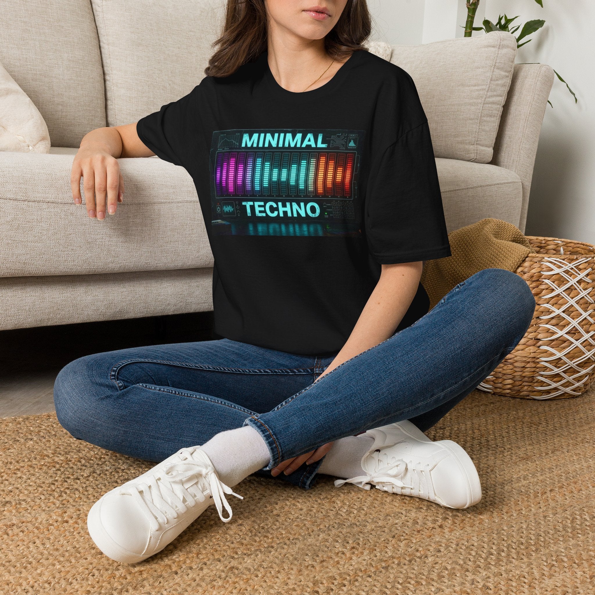 Minimal Techno T-Shirt — Retro Neon Equalizer Electronic Music Tee