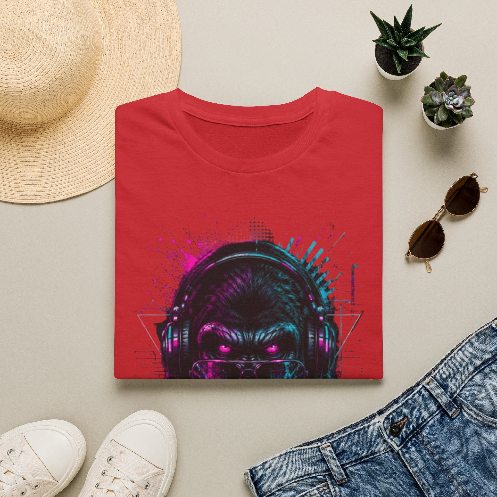 Techno Gorilla T‑Shirt — Neon DJ Ape Graphic Tee