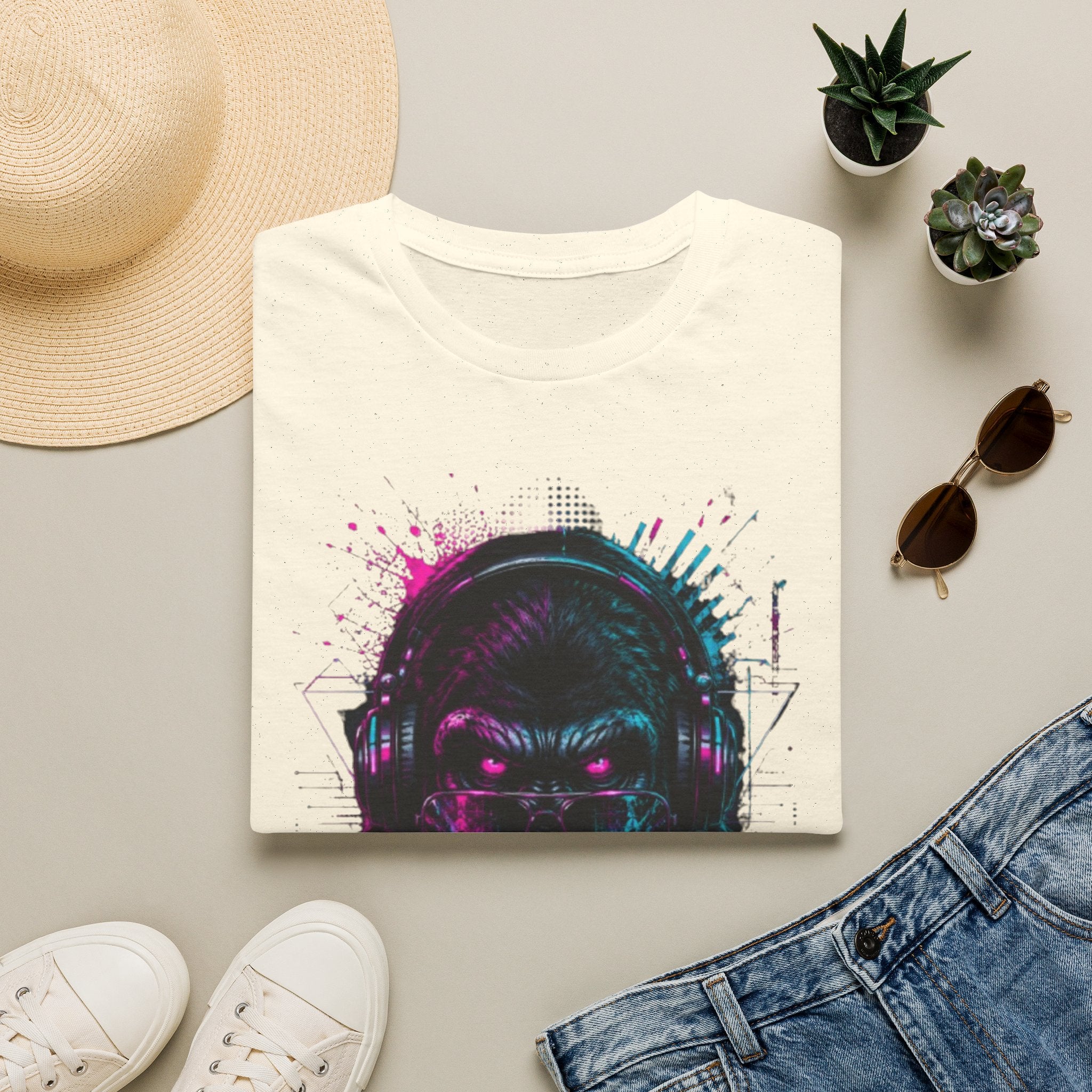 Techno Gorilla T‑Shirt — Neon DJ Ape Graphic Tee