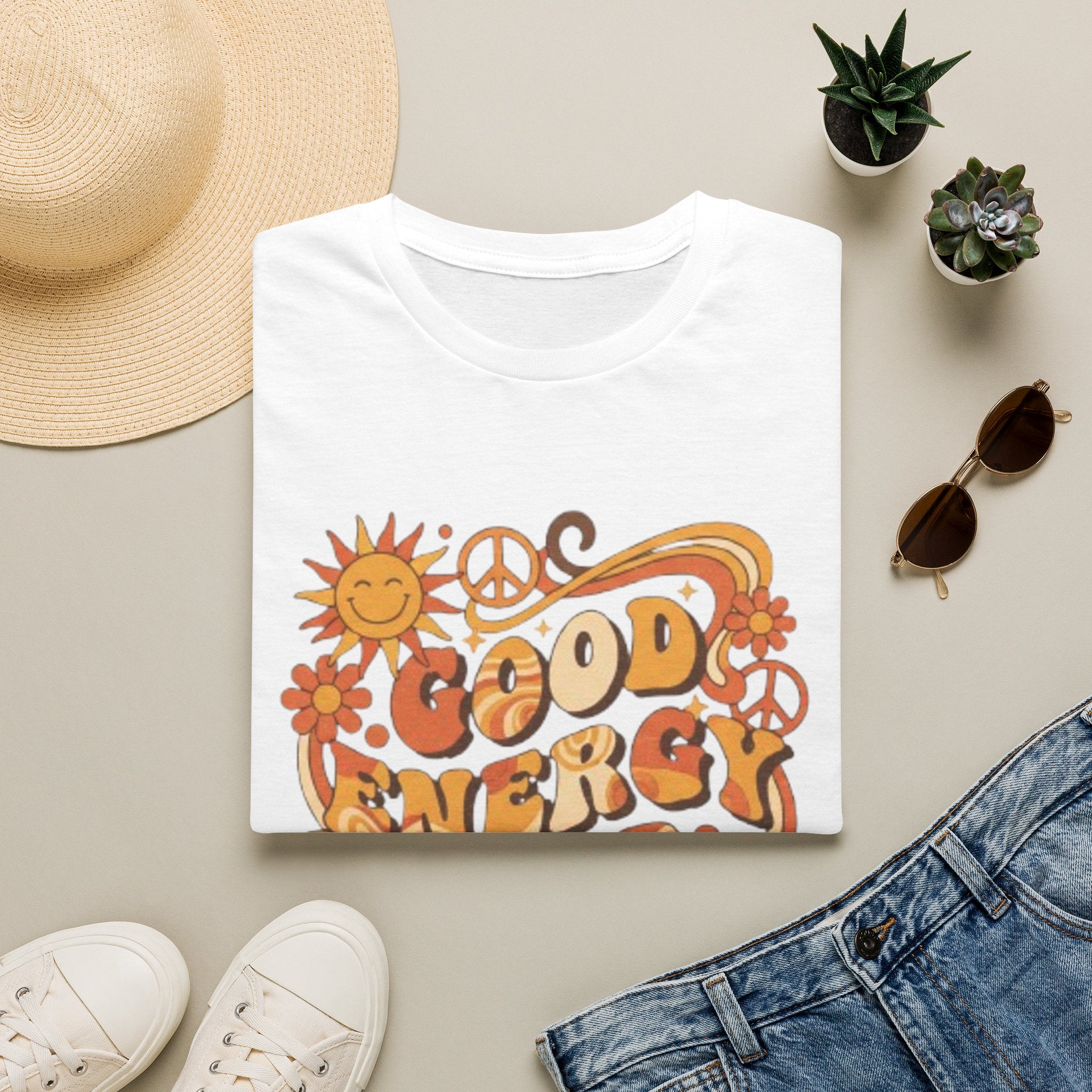 Good Energy Retro Tee — 70s Sunshine Peace Floral Graphic T-Shirt