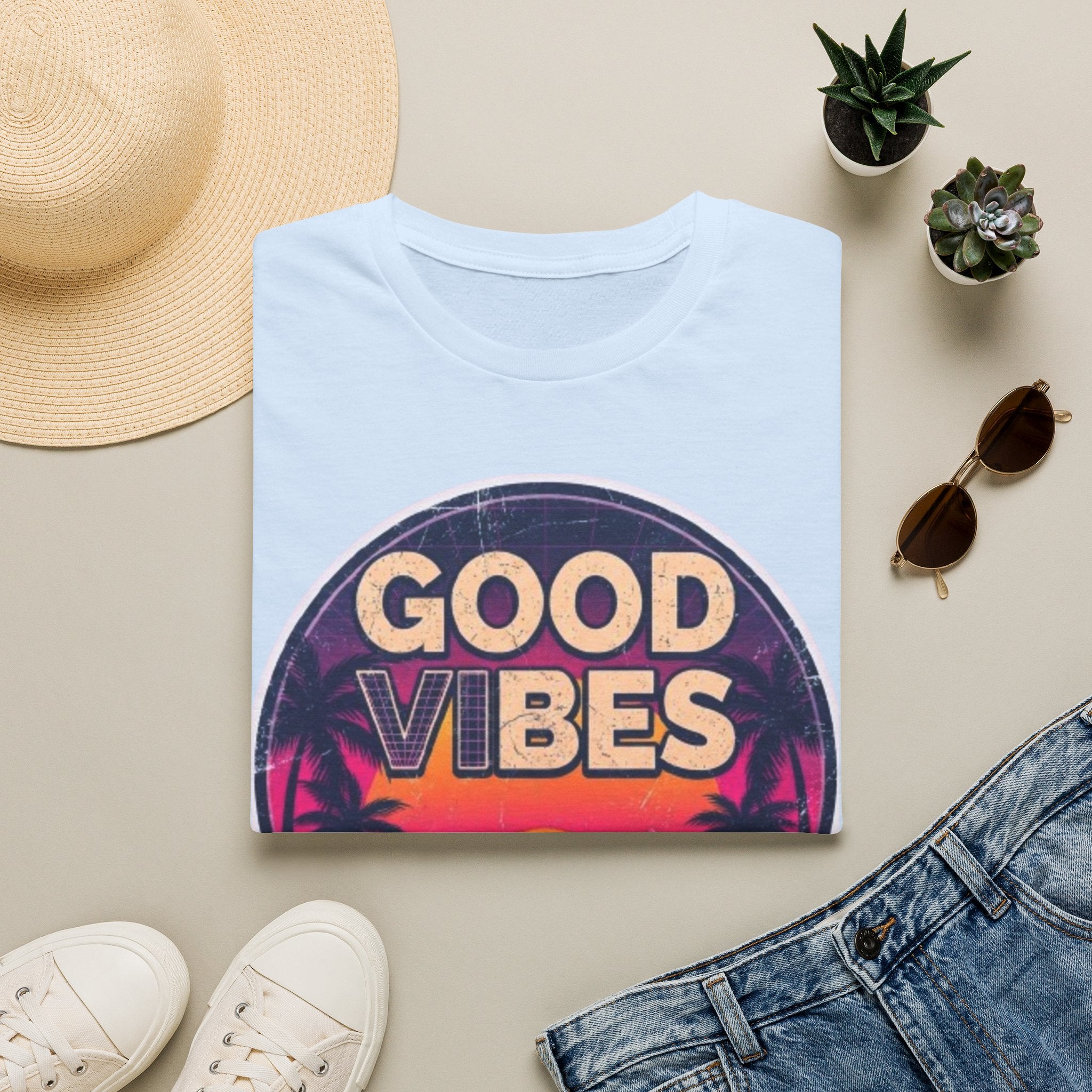 Good Vibes Retro Sunset T‑Shirt