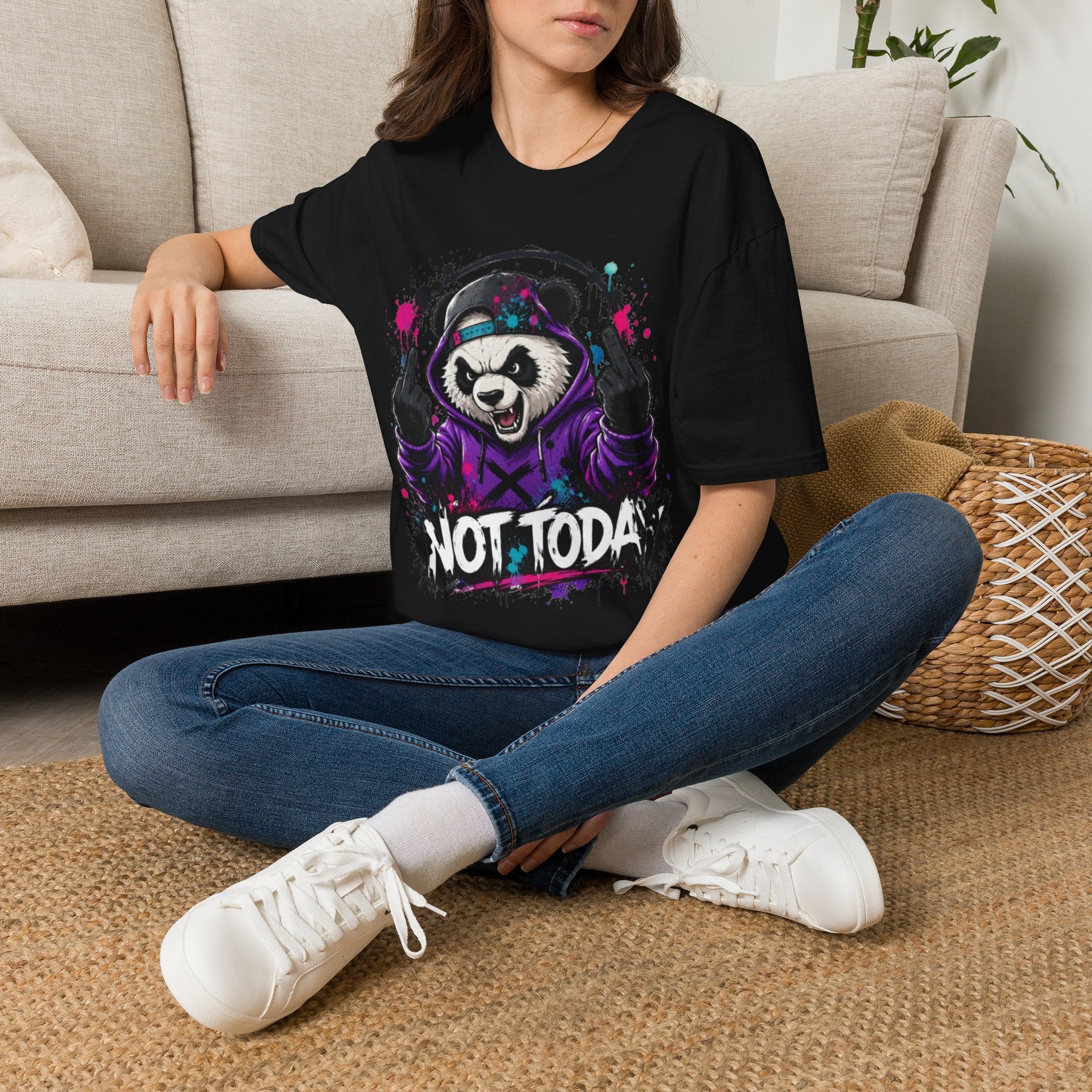 Not Today Panda T-Shirt — Edgy Streetwear Graphic Tee with Headphones