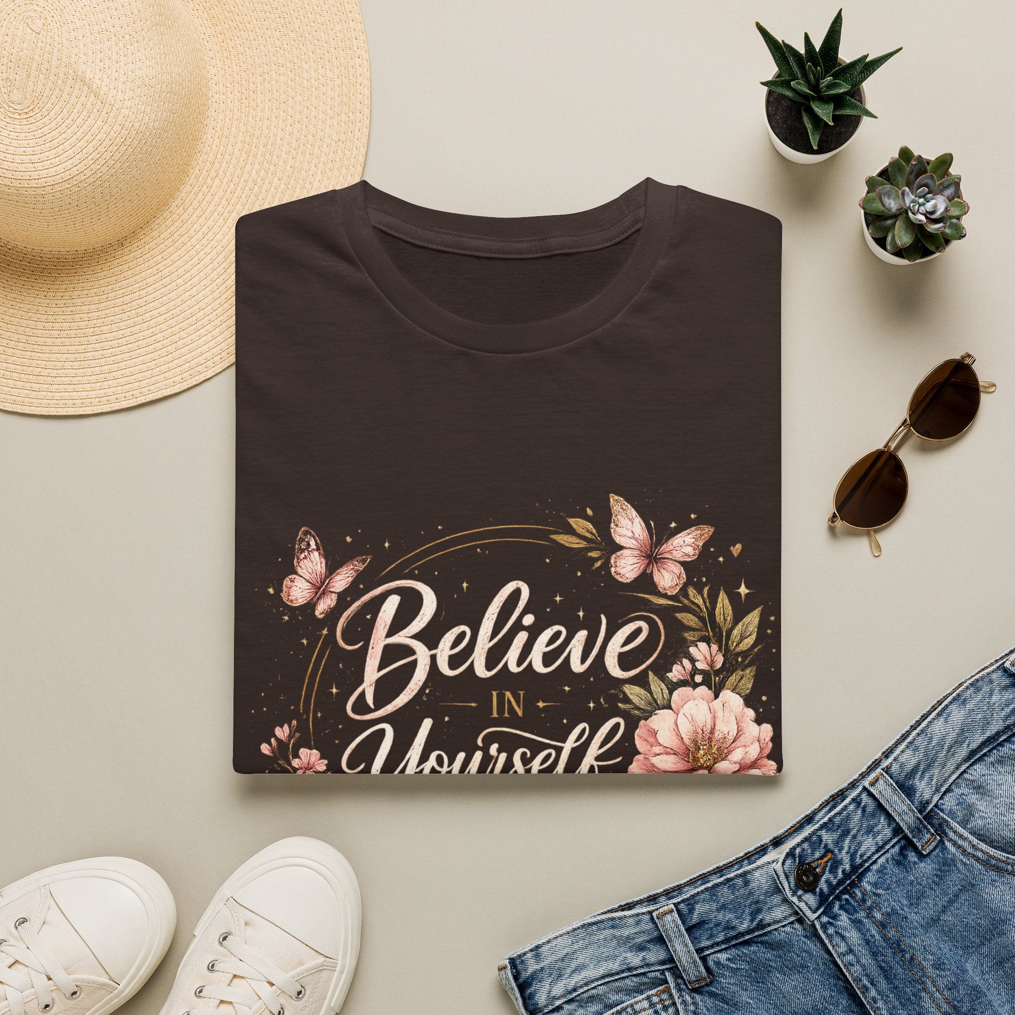 Believe in Yourself Floral T-Shirt — Inspirational Butterfly Graphic Tee