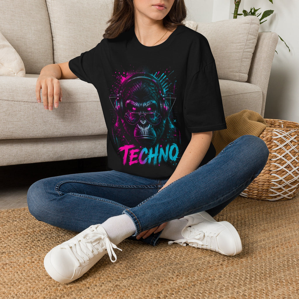 Techno Gorilla T‑Shirt — Neon DJ Ape Graphic Tee
