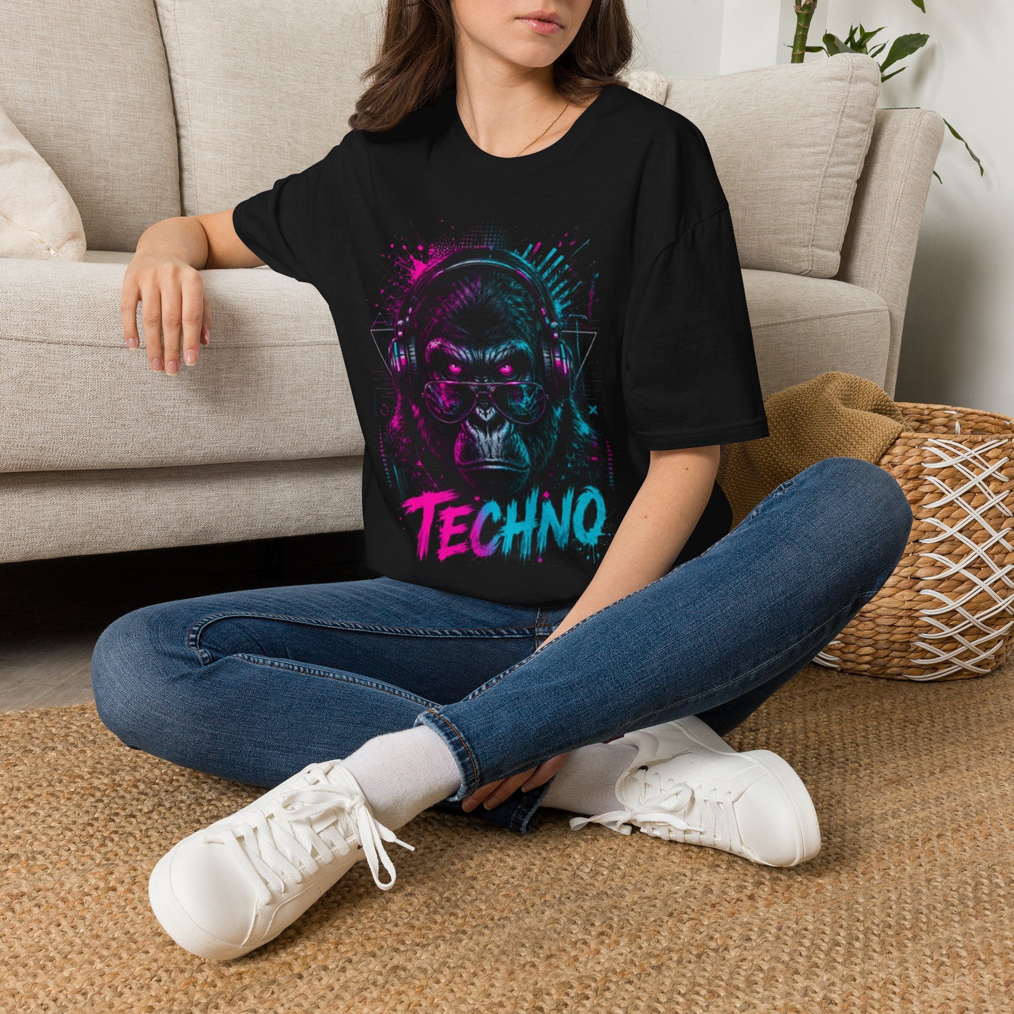 Techno Gorilla T‑Shirt — Neon DJ Ape Graphic Tee