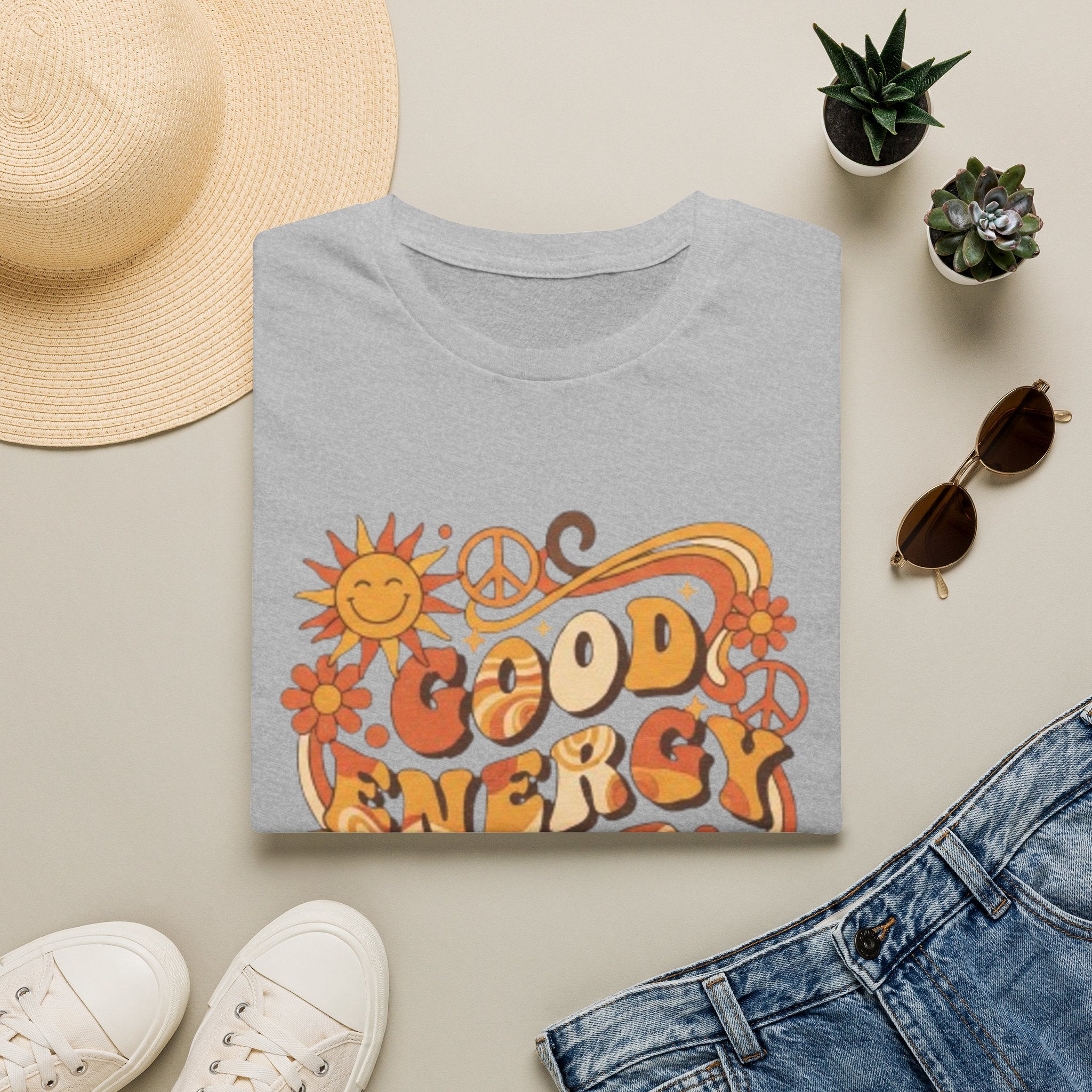 Good Energy Retro Tee — 70s Sunshine Peace Floral Graphic T-Shirt