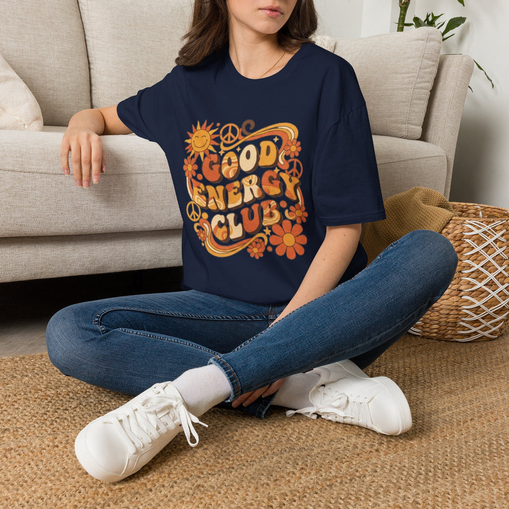 Good Energy Retro Tee — 70s Sunshine Peace Floral Graphic T-Shirt