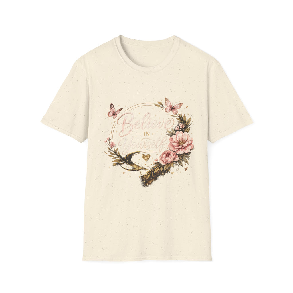 Believe in Yourself Floral T-Shirt — Inspirational Butterfly Graphic Tee