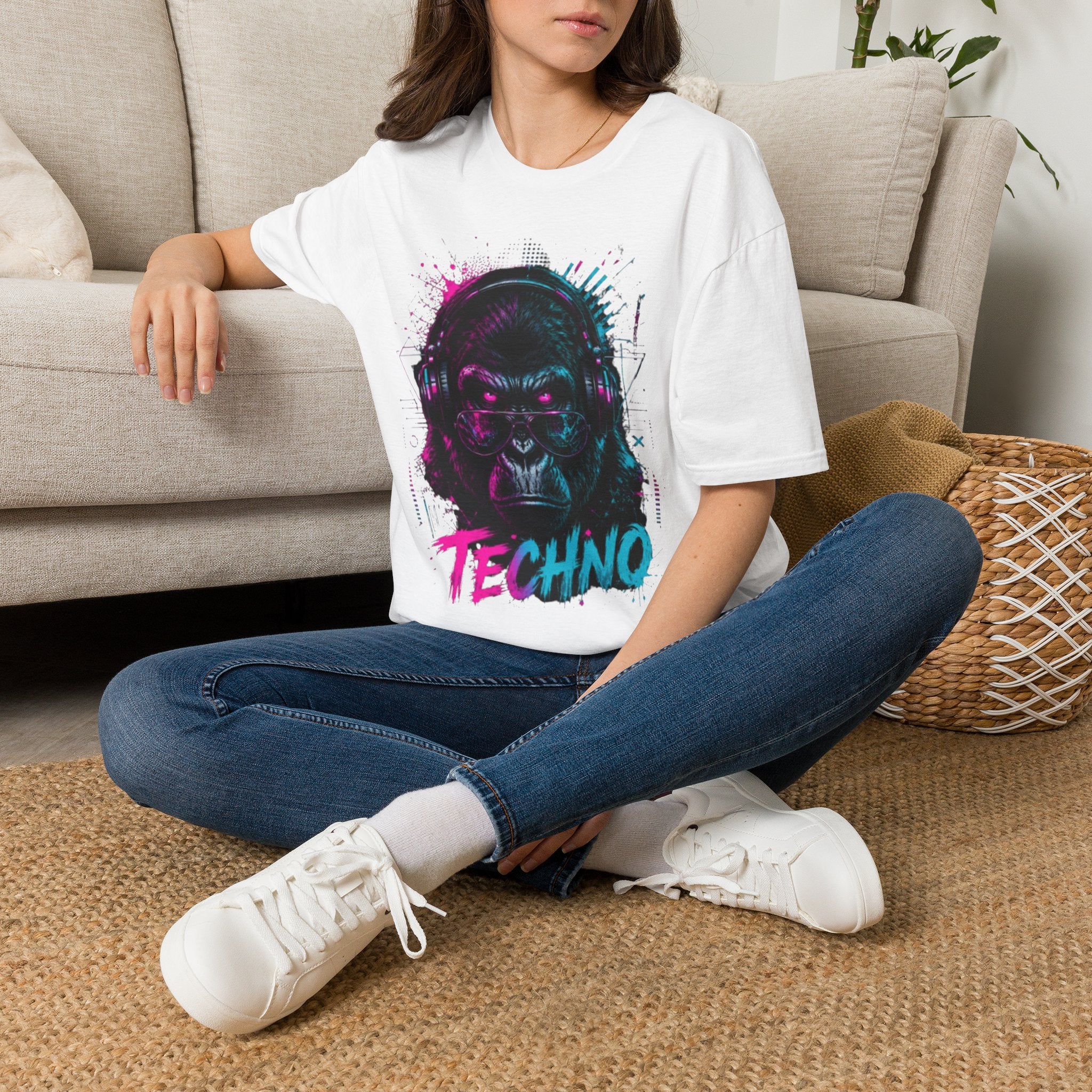 Techno Gorilla T‑Shirt — Neon DJ Ape Graphic Tee