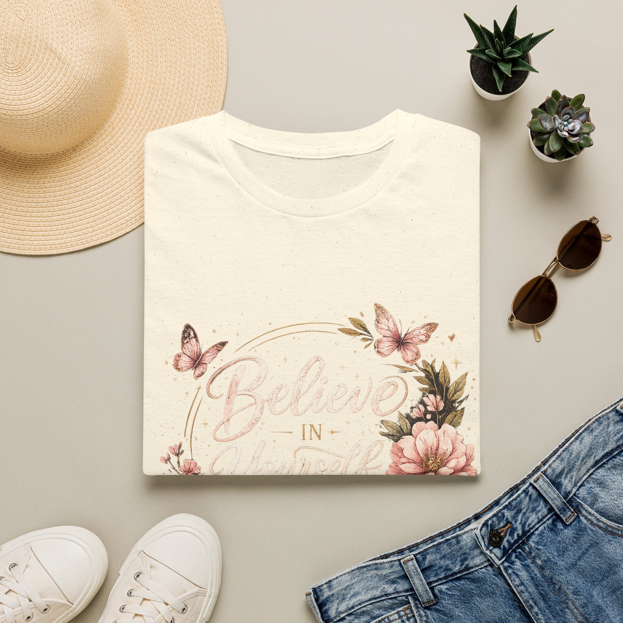 Believe in Yourself Floral T-Shirt — Inspirational Butterfly Graphic Tee