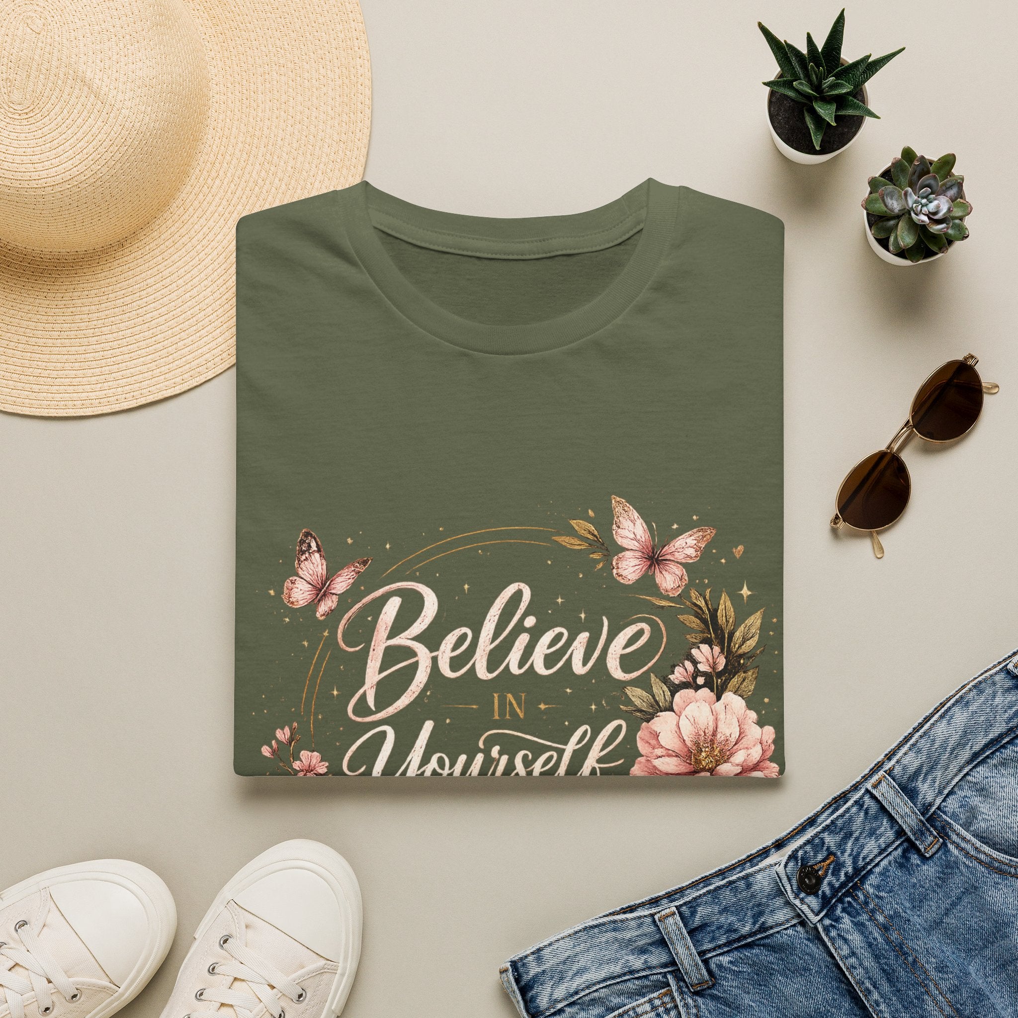 Believe in Yourself Floral T-Shirt — Inspirational Butterfly Graphic Tee