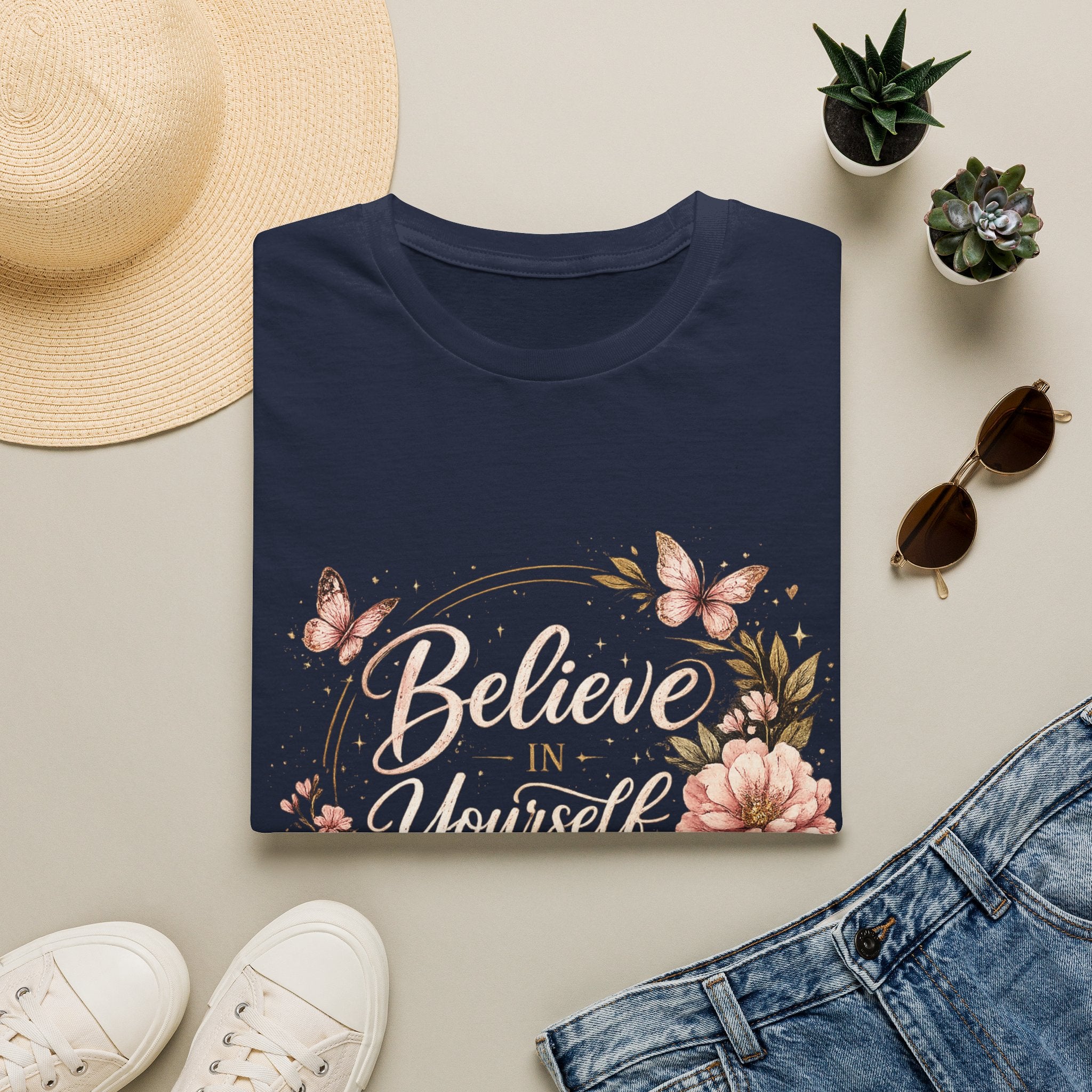 Believe in Yourself Floral T-Shirt — Inspirational Butterfly Graphic Tee