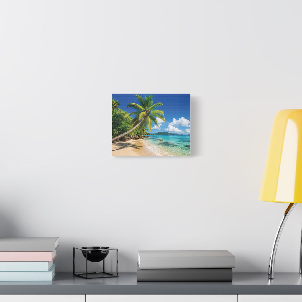Tropical Beach Canvas Print — Palm Tree Seascape Matte Stretched Wall Art