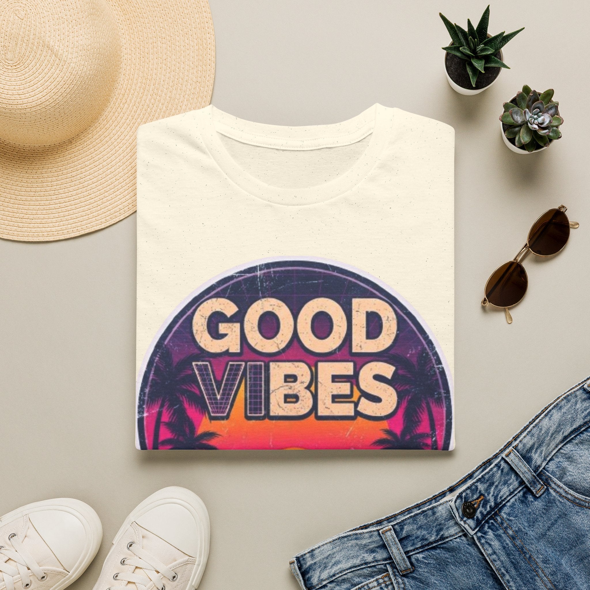 Good Vibes Retro Sunset T‑Shirt