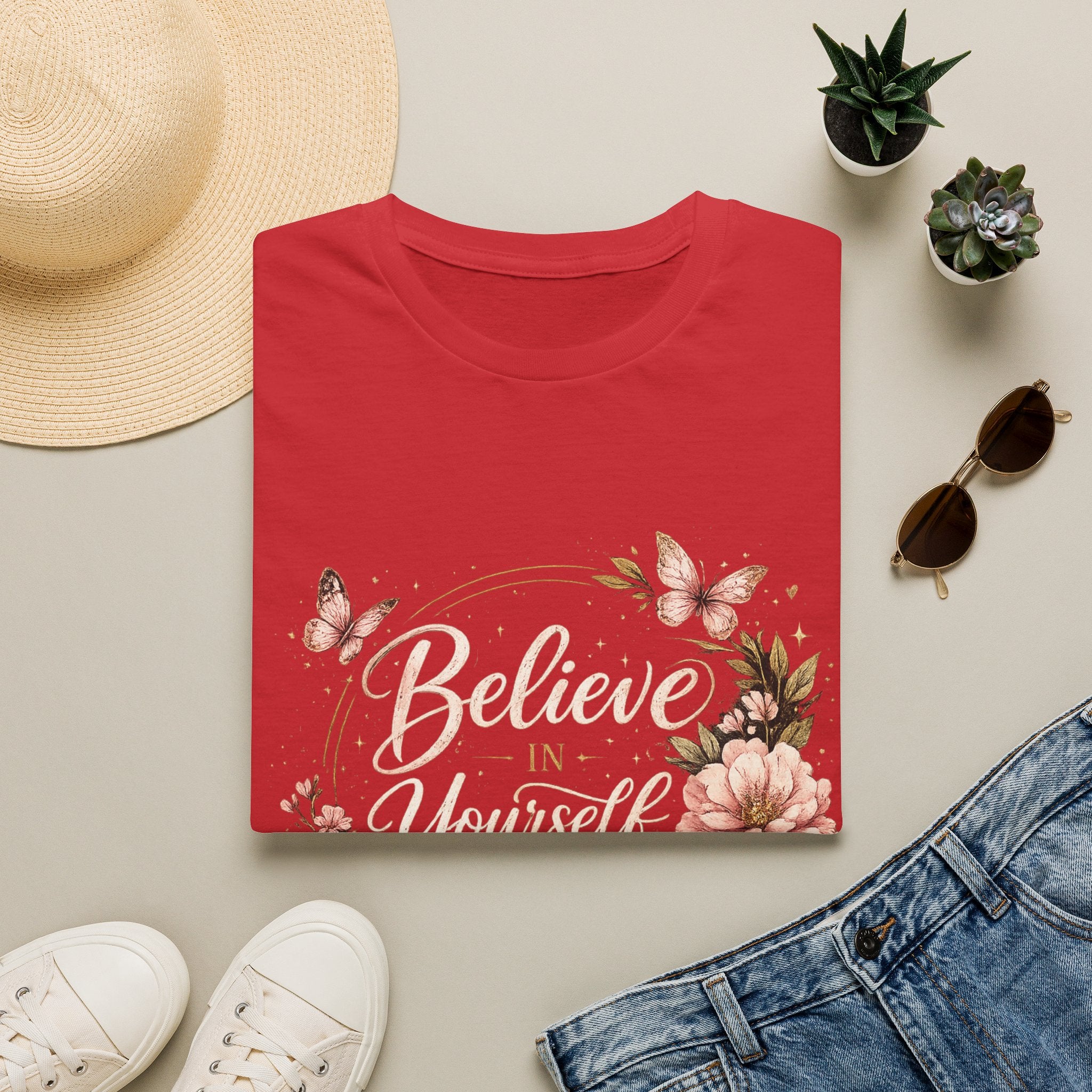 Believe in Yourself Floral T-Shirt — Inspirational Butterfly Graphic Tee