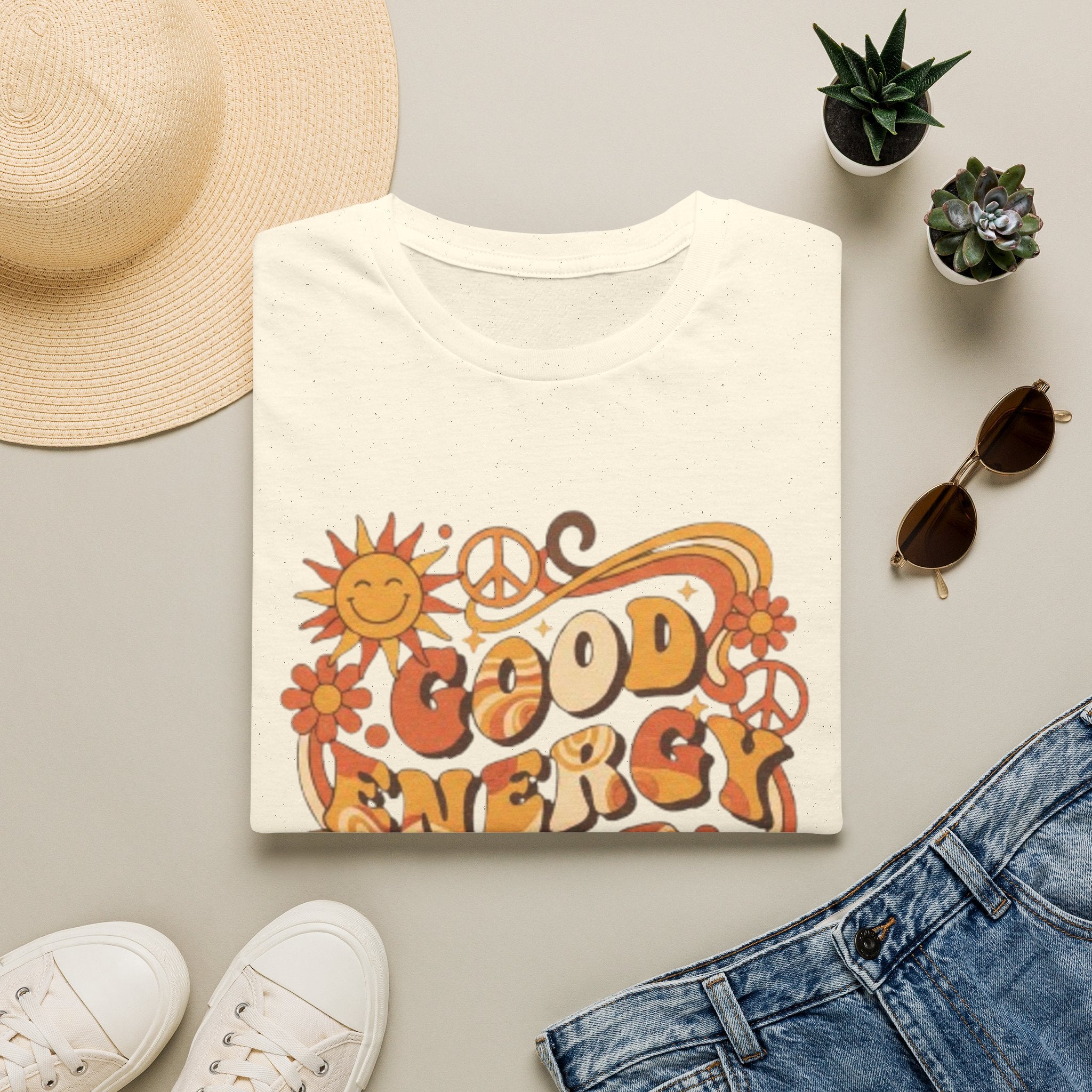 Good Energy Retro Tee — 70s Sunshine Peace Floral Graphic T-Shirt